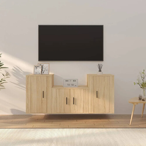 vidaXL Ensemble de meubles TV 3 pcs Chêne sonoma Bois d'ingénierie