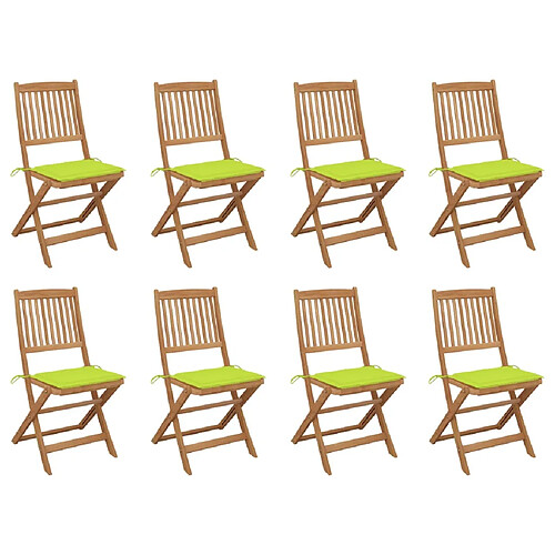 vidaXL Chaises pliables d'extérieur et coussins lot de 8 Bois d'acacia