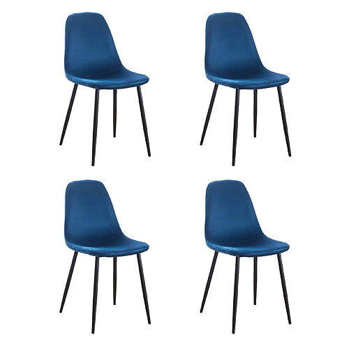 Hooma Lot de 4 chaises scandinaves confortables en velours et métal - Bleu