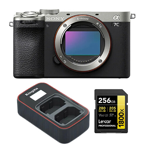 Sony Alpha A7C II Caméra Silver (Multi-Language)+Lexar 256GB Professional 1800x UHS-II SDXC Memory Card + Kingma Sony NP-FZ100 LCD Dual USB charger