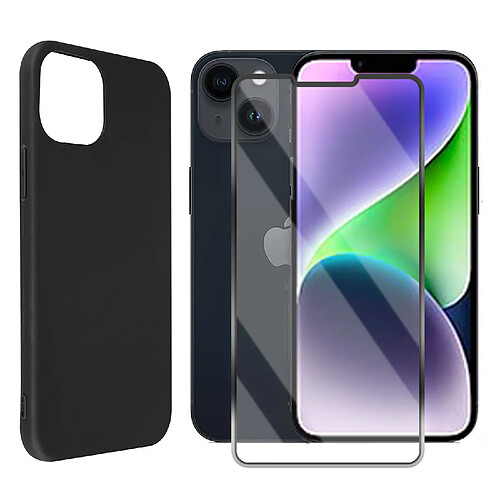 Coque de protection souple silicone Noir + Lot de 2 verre trempé pour iPhone 14 Plus -Visiodirect -