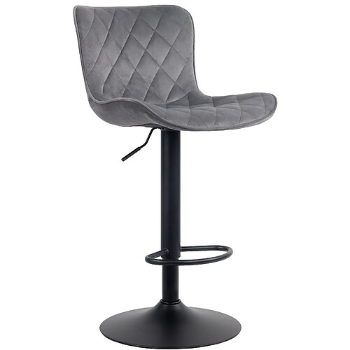 Decoshop26 Tabouret de bar x1 coutures décoratives pied trompette hauteur réglable en métal noir assise en velours gris foncé 10_0004861