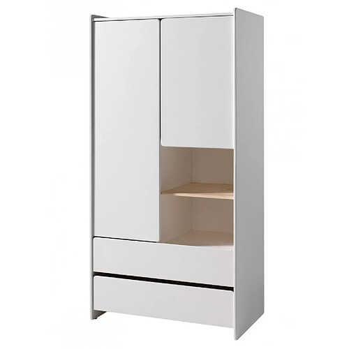 Vipack KIDDY Armoire 2 portes 2 tiroirs pin massif laqué blanc