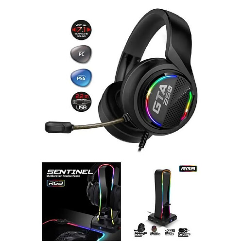 Support Casque Gamer SPIRIT OF GAMER Sentinel Universel + Casque Gamer Pro G250 PC/PS4 7.1 Surround Virtuel