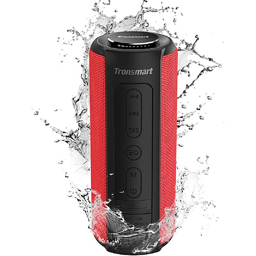 Chrono Tronsmart T6 Plus Enceinte Bluetooth 40W, Haut Parleur Portable d'extérieur avec Powerbank, 15 Heures Playtime, étanche IPX6, TWS Stéréo et Basse Puissantes, Speaker Bluetooth 5.1, Mains Libres,Rouge