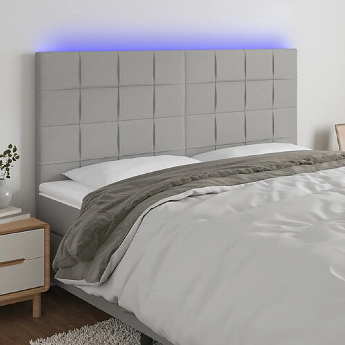 Maison Chic Tête de lit scandinave à LED,meuble de chambre Gris clair 200x5x118/128 cm Tissu -MN92313