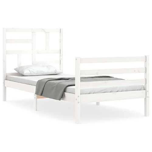 Maison Chic Cadre/structure de lit avec tête de lit pour adulte - Lit Moderne Chambre blanc simple bois massif -MN55290