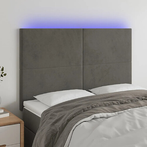 vidaXL Tête de lit à LED Gris foncé 144x5x118/128 cm Velours