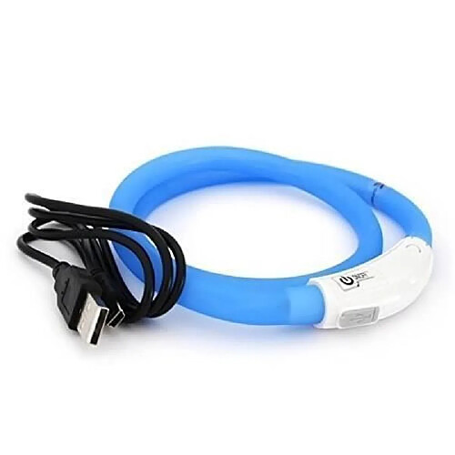 DUVO Anneau Lumineux Seecurity Flash Light Ring USB Silicone - 70 cm - Bleu - Pour chien