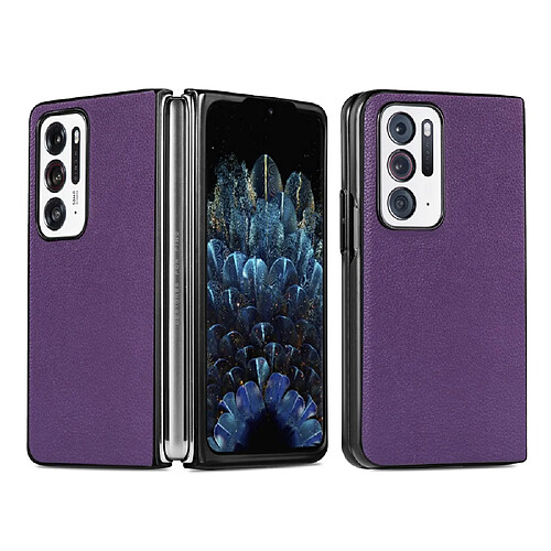 Coque en TPU + PU anti-rayures, texture litchi violet pour votre Oppo Find N