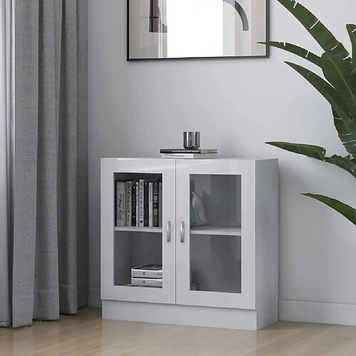 vidaXL Armoire à vitrine Blanc brillant 82,5x30,5x80cm Bois ingénierie