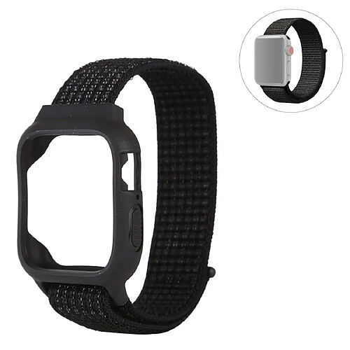 Wewoo Pour Apple Watch Series 5 & 4 44 mm / 3 & 2 & 1 42 mm Bracelet de montre en nylon avec crochet et fermeture à boucle noir blanc