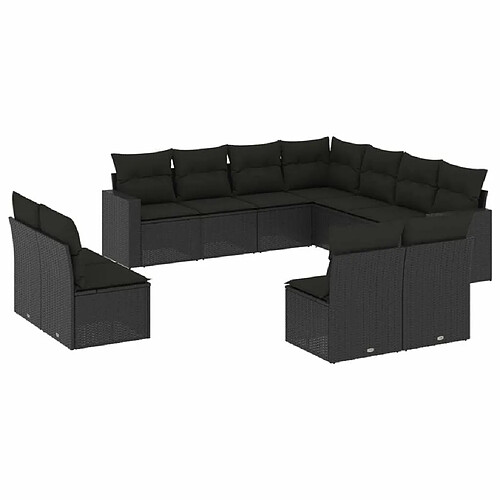 Maison Chic Salon de jardin 11 pcs avec coussins | Ensemble de Table et chaises | Mobilier d'Extérieur noir résine tressée -GKD71832