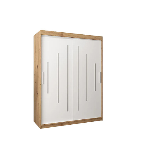 Abiks Meble Armoire YORK À Portes Coulissantes 200/150/62 2 Portes (Artisan/Blanc)