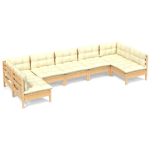 Maison Chic Salon de jardin 7 pcs + coussins - Mobilier/Meubles de jardin - Table et chaises d'extérieur crème Bois de pin massif -MN71828