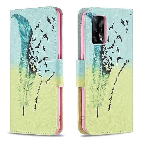 Etui en PU + TPU texturée avec support et fermoir magnétique la plume/motif d'oiseau pour votre Oppo A74 4G/F19 4G