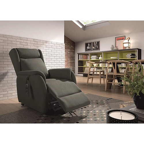 Pegane Fauteuil relax électrique releveur en tissu Nobuck couleur Gris foncé - Longueur 75 x Profondeur 90 x Hauteur 108 cm