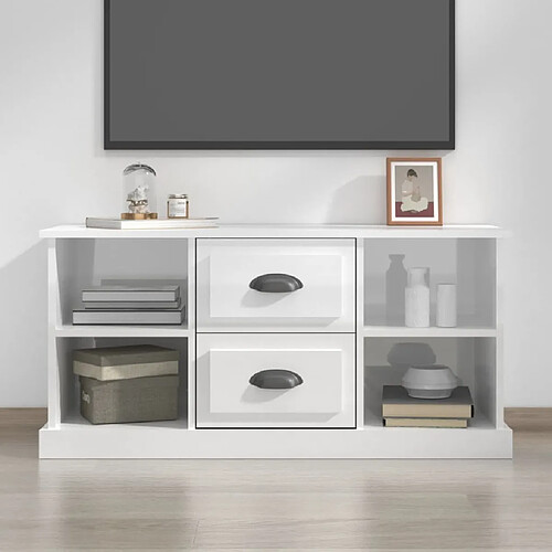 Maison Chic Meuble TV scandinave - Banc TV pour salon blanc brillant 99,5x35,5x48 cm bois d'ingénierie -MN46073