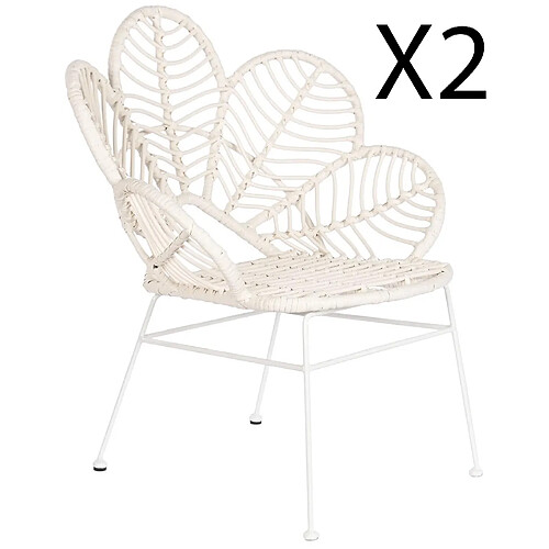 Pegane Lot de 2 chaises de jardin en rotin synthétique et métal coloris blanc - Longueur 76 x Profondeur 67 x hauteur 86 cm