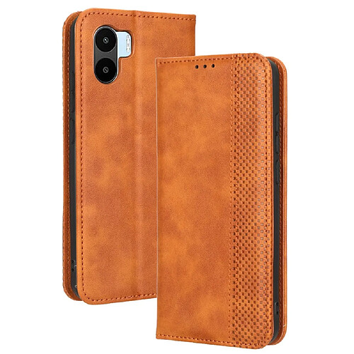 Etui en PU texture rétro, antichoc, magnétique avec support pour votre Xiaomi Redmi A1 4G - marron