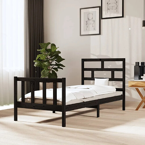 vidaXL Cadre de lit sans matelas noir bois massif 100x200 cm