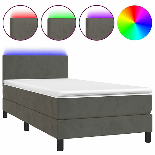 Maison Chic Lit adulte- Lit + matelas,Sommier à lattes de lit avec matelas et LED Gris foncé 90x190cm -GKD82014