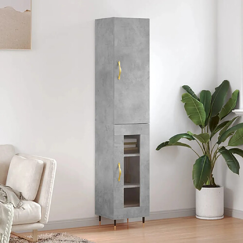 vidaXL Buffet haut Gris béton 34,5x34x180 cm Bois d'ingénierie