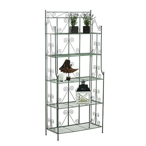 Decoshop26 Etagère sur pieds avec 5 niveaux rangement balcon terrasse salon pliable en métal vert vieilli 10_0003972