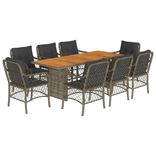 Maison Chic Ensemble à manger d'extérieur 9 pcs avec coussins,Salon de jardin gris résine tressée -GKD437684