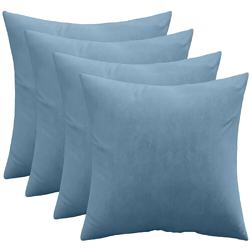 ICONIK INTERIOR Lot de 4 coussins en velours - housse et garnissage - Mesmal Bleu clair