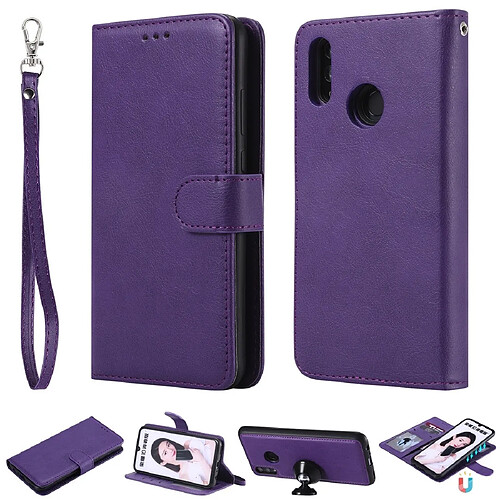 Wewoo Housse Coque Pour Huawei Honor 10 Lite Étui de protection à rabat horizontal de couleur unie avec support et fentes cartes et portefeuille et cadre photo et lanière violet