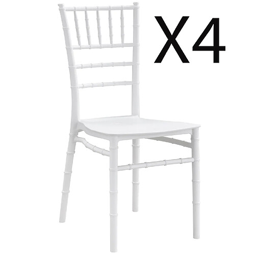 Pegane Lot de 4 chaises de salle à manger en polypropylène coloris blanc - Longueur 38,5 x profondeur 46,5 x hauteur 88,5 cm