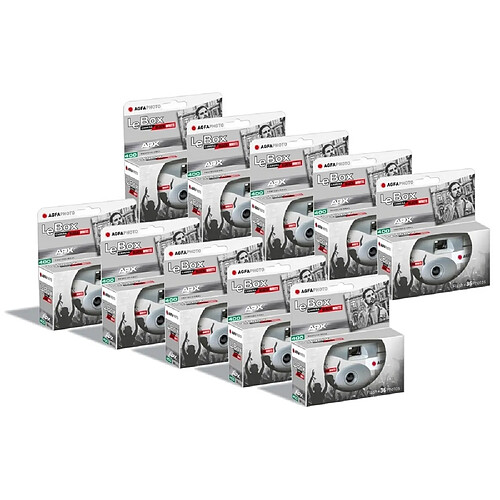 AGFA PHOTO PACK 10 x 601026 - Appareil Photo Jetable LeBox Black&White, 27 Photos, Objectif Optique 31 mm - Gris - Gris