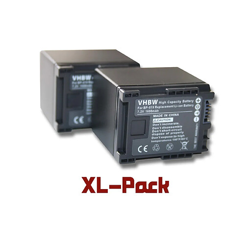 2x batteries vhbw Li-Ion 1600mAh (7.2V) à la taille pour Canon Legria HF G40 comme BP-819.