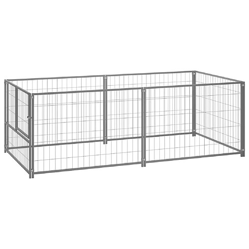 Helloshop26 Chenil extérieur cage enclos parc animaux chien argenté 200 x 100 x 70 cm acier 02_0000253