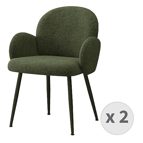 Moloo ALICE-Chaise en tissu bouclé Vert Army et pieds métal noir (x2)