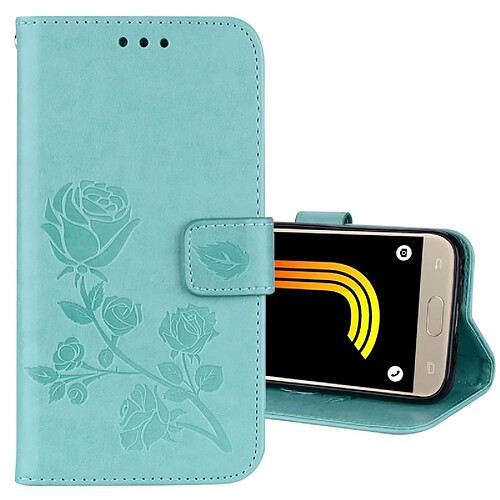 Wewoo Housse Étui vert pour Samsung Galaxy J3 2017 / J330 version européenne Roses pressé fleur motif horizontal en cuir flip avec titulaire et fentes cartes porte-monnaie