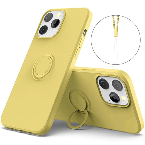 Coque en silicone, antichoc avec béquille à anneau réglable et sangle jaune pour votre Apple iPhone 13 Pro Max 6.7 pouces