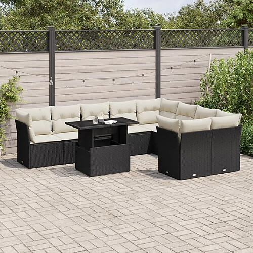 vidaXL Salon de jardin 10 pcs avec coussins noir résine tressée