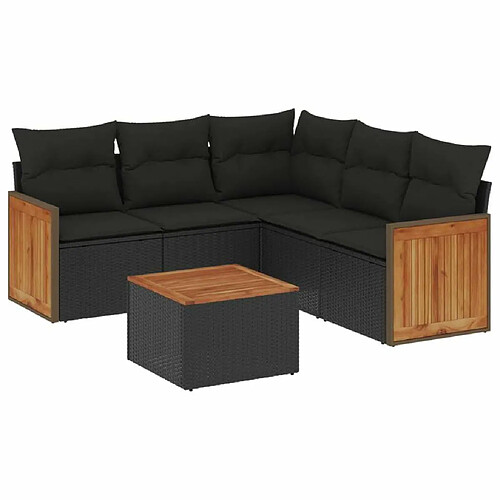 Maison Chic Ensemble Tables et chaises d'extérieur 6pcs avec coussins,Salon de jardin noir résine tressée -GKD715970