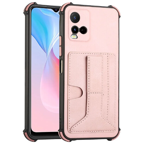 Coque en TPU + PU avec béquille et porte-carte, or rose pour votre Vivo Y33s/Y21 (2021)/Y21s (2021)