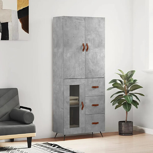 vidaXL Buffet haut Gris béton 69,5x34x180 cm Bois d'ingénierie