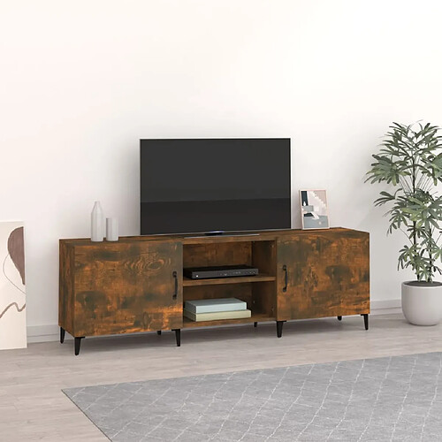 Maison Chic Meuble TV scandinave - Banc TV pour salon chêne fumé 150x30x50 cm bois d'ingénierie -MN35346