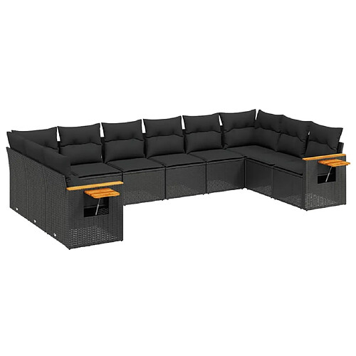 Maison Chic Salon de jardin 10 pcs avec coussins | Ensemble de Table et chaises | Mobilier d'Extérieur noir résine tressée -GKD38551