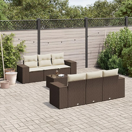 vidaXL Salon de jardin avec coussins 7 pcs marron résine tressée