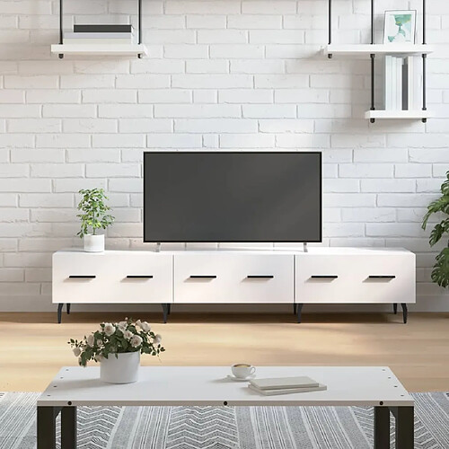 Maison Chic Meuble TV scandinave - Banc TV pour salon blanc brillant 150x36x30 cm bois d'ingénierie -MN33501