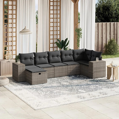 vidaXL Salon de jardin avec coussins 7 pcs gris résine tressée