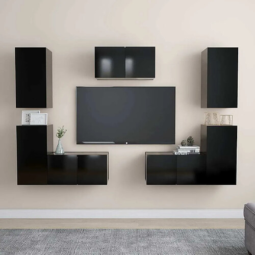 Maison Chic Ensemble de meubles TV 7 pcs | Banc TV Moderne pour salon | Meuble de Rangement - Noir Aggloméré -MN65464