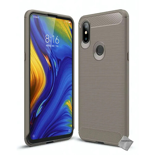 Htdmobiles Coque silicone gel carbone pour Xiaomi Mi Mix 3 + verre trempe - GRIS