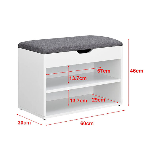 Helloshop26 Banc à chaussures 46 x 60 x 30 cm blanc gris 03_0007656